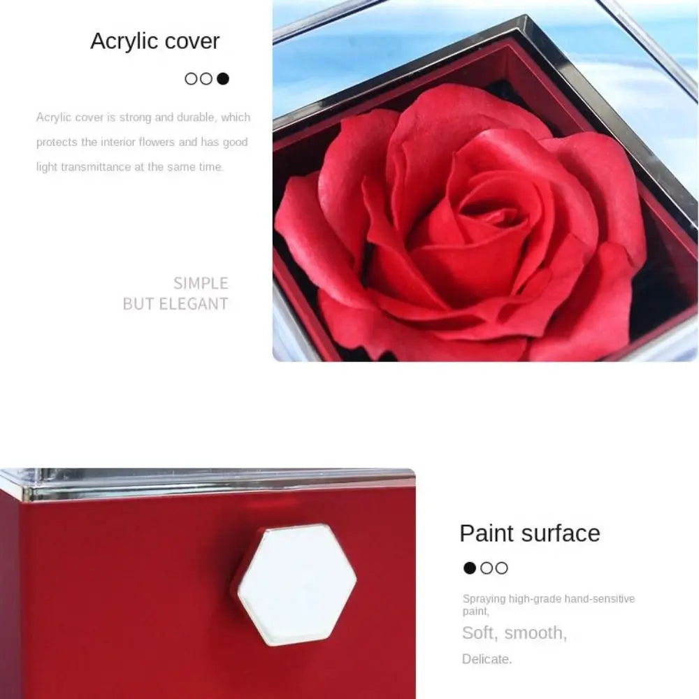 Rose Flower Rotating Jewelry Box Case Valentines Day Wedding Party Gift Box