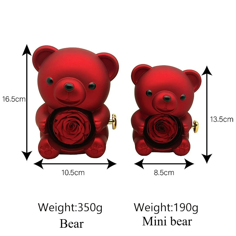 Mini Teddy Bear with Preserved Rose with Necklace