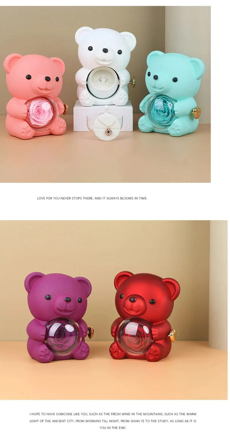 Mini Teddy Bear with Preserved Rose with Necklace