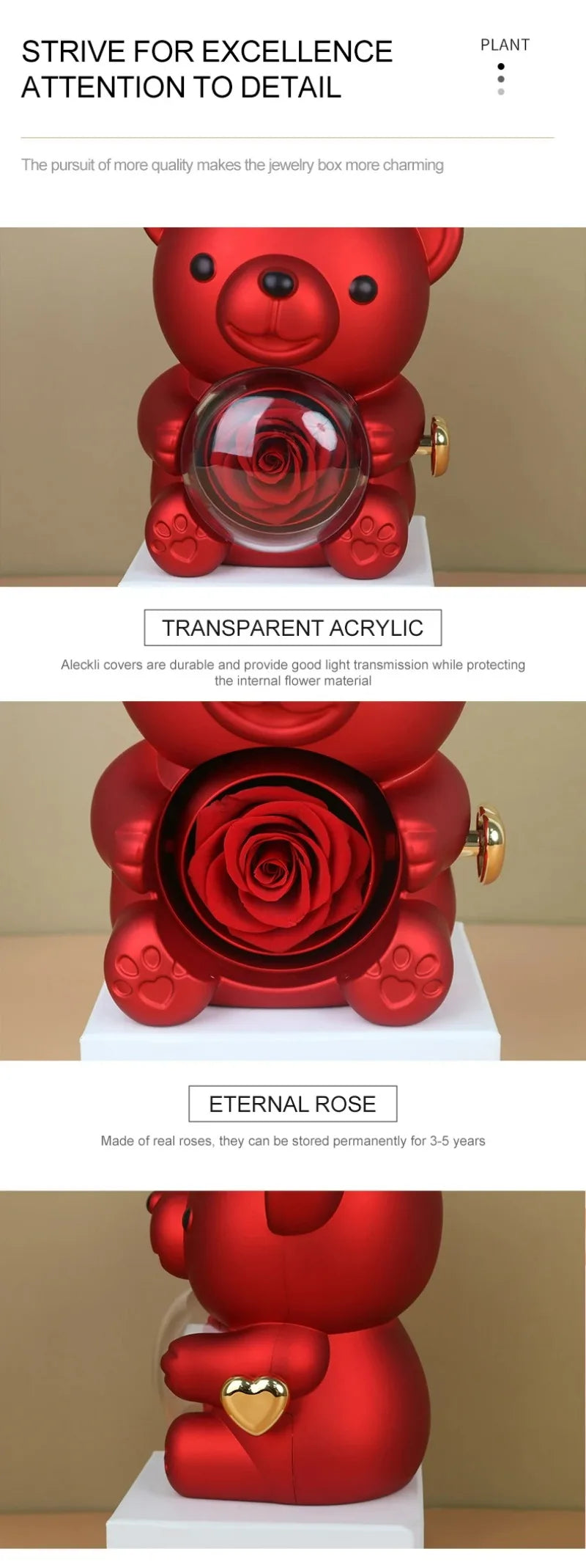 Mini Teddy Bear with Preserved Rose with Necklace